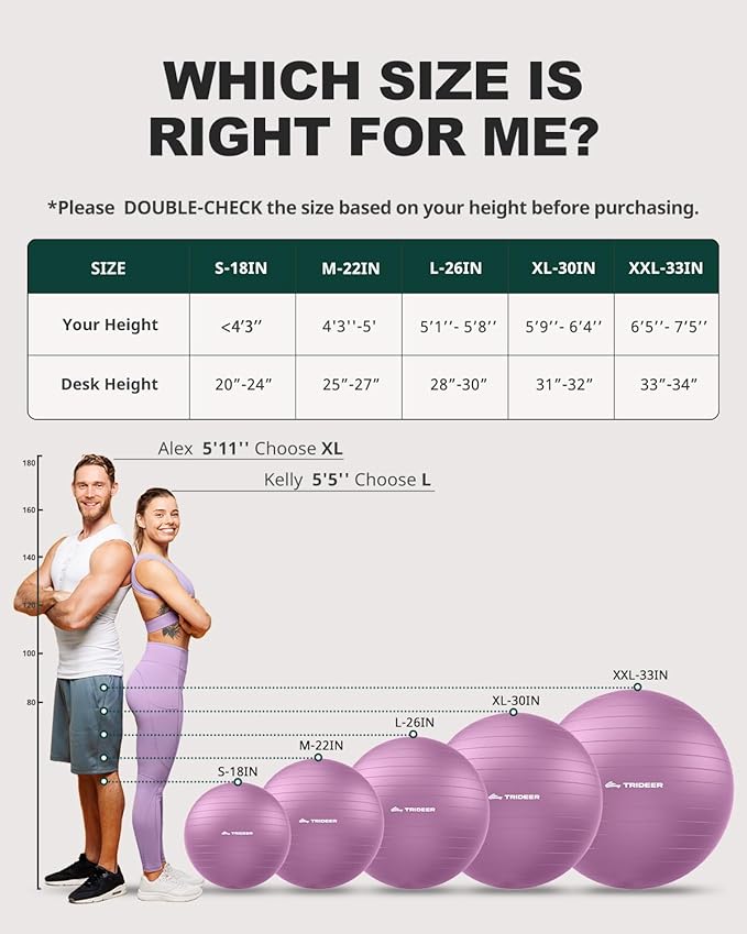 Trideer Exercise Ball for Yoga, Pilates & Fitness – Stability Ball Equipment - Image 7