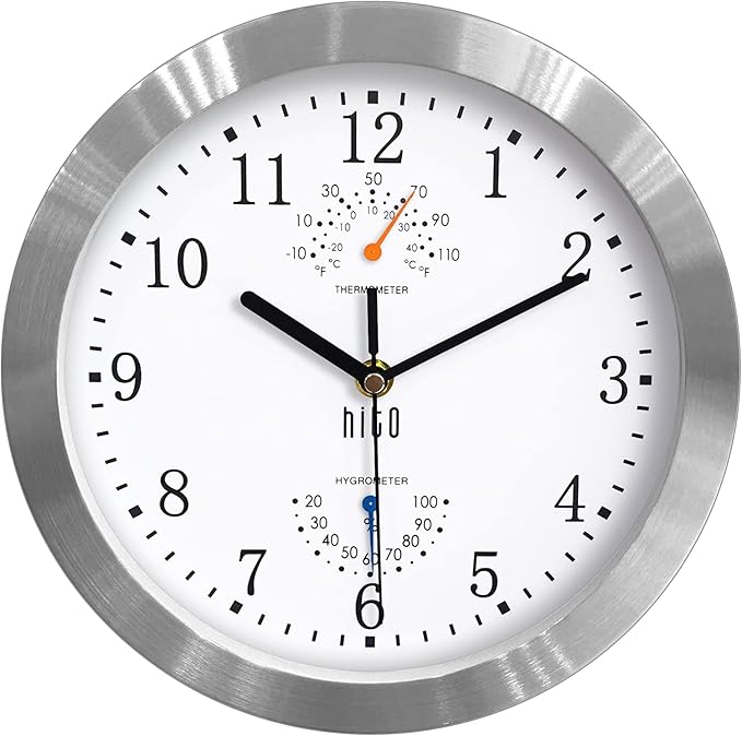 HITO 10 Inch Silent Wall Clock Battery Operated Non Ticking Glass Cover Silver - Image 8