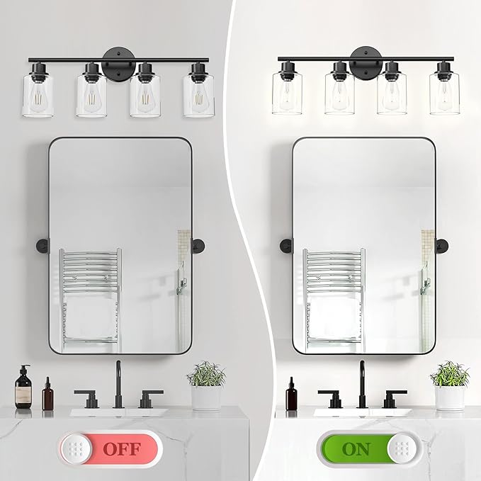 Guliaofo 4-Light Black Bathroom Light Fixtures, E26 Modern Vanity Lights - Image 7