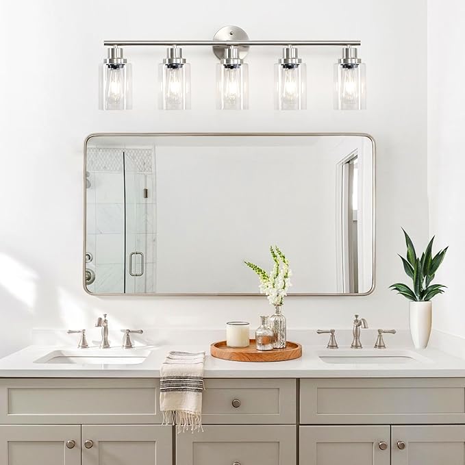 Guliaofo 5-Light Bathroom Vanity Lights, E26 Modern Brushed Nickel Bathroom - Image 6