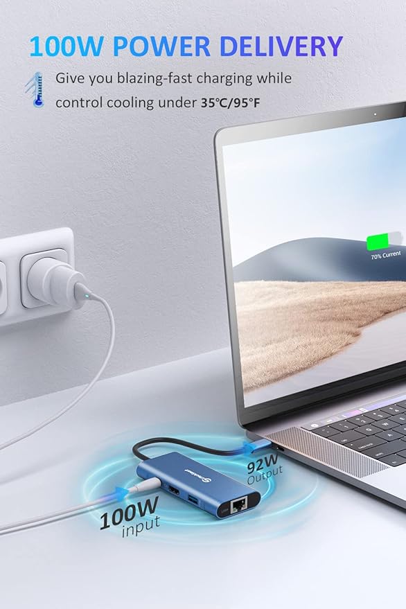 UtechSmart USB C Hub, Ethernet Multiport Adapter 6 in 1 USB C to HDMI Dock - Image 3