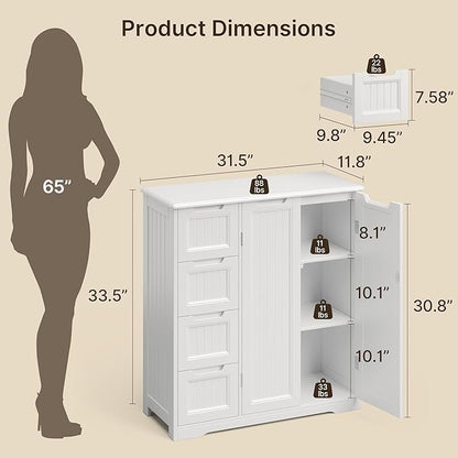 Gizoon Storage Cabinet, Bathroom Floor Cabinet, Kitchen Pantry, Side Storage - Image 3