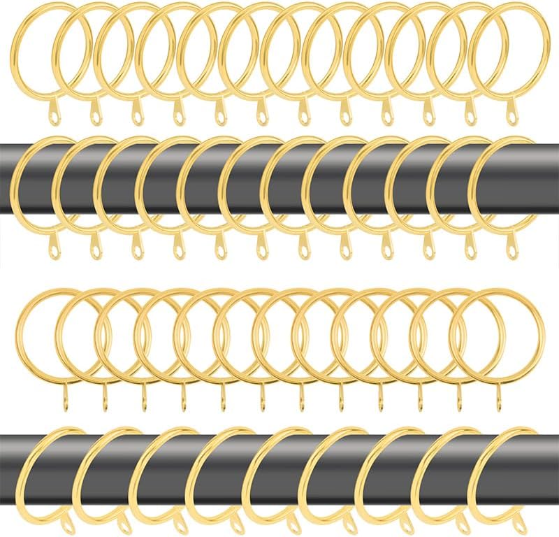 60 pcs 1.5-Inch Inner Diameter Metal Drapery Rings Curtain Rings with Eyelets, Fits Up to 1 1/4-Inch Rod, Gold