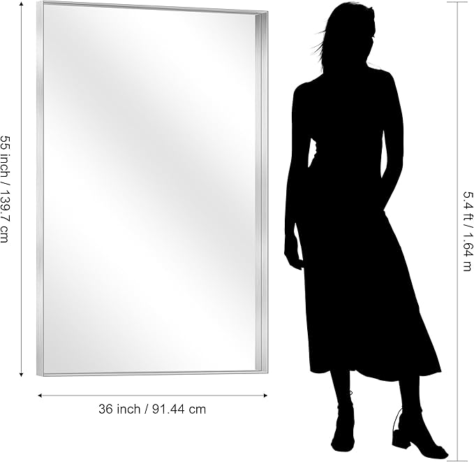CIRCUMI Silver Bathroom Mirror, Brushed Finish, Tempered Glass, Large Mirror - Image 7