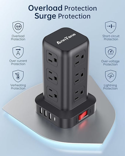AnnTane Surge Protector Power Strip 10 FT Cord, Power Strip Tower - Image 4