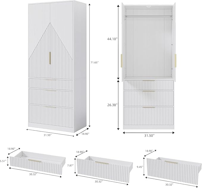 71.7" Wardrobe Armoire Wooden Closet - Image 2