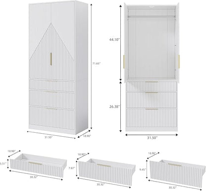 71.7" Wardrobe Armoire Wooden Closet - Image 2