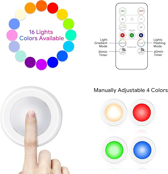 Yiliaw 12 Pack LED Puck Lights Remote Control 16 Color Changeable Under Cabinet - Image 5