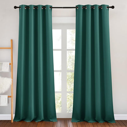 NICETOWN Blackout Curtains for Girl's Room， Thermal Insulated Solid Grommet Room Darkening Curtains/Panels/Drape for Bedroom (Hunter Green， 1 Pair， 46 by 90-Inch)