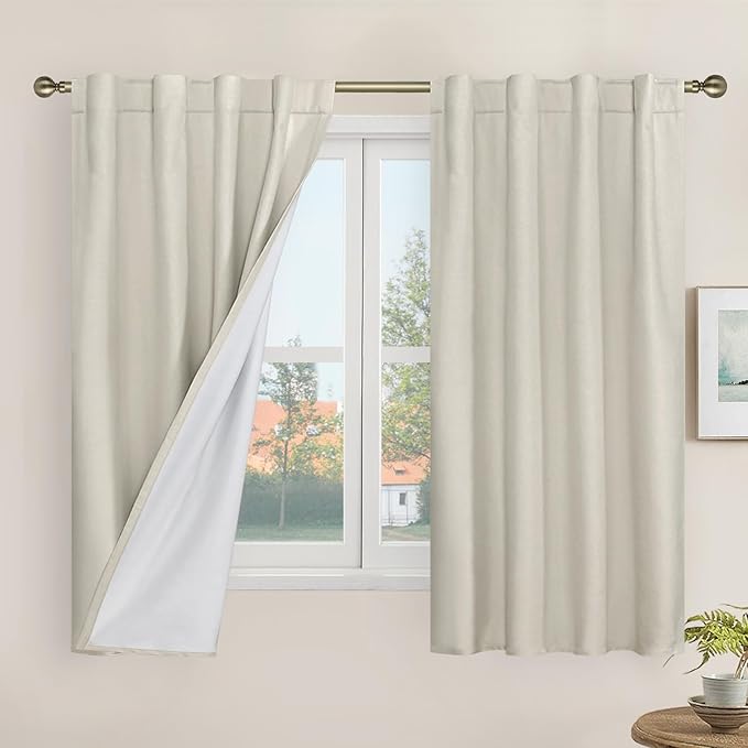 LAMIT Short Linen Blackout Curtains 48 Inch Length 2 Panels, 100% Blackout by LAMIT