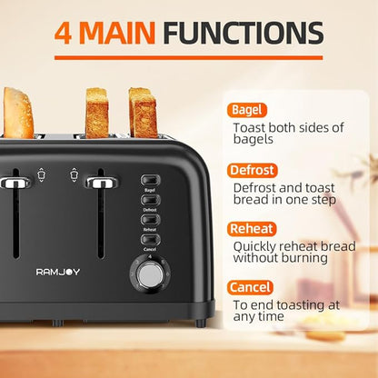 Black Toaster 4 Slice, Dual Independent Controls, Extra Wide Slot Toasters - Image 5