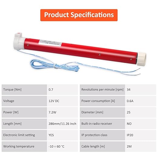 Rollerhouse 12V DIY Electric Roller Blind/Shade Tubular Motor Kit, Hard Wired - Image 4