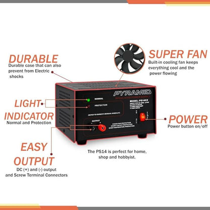 Pyramid Universal Compact Bench Power Supply - 12 Amp Linear Regulated Home Lab - Image 3
