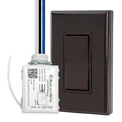 RunLessWire Single Pole Battery-Free DIY Wireless Light Switch Kit 150ft RF by RunLessWire