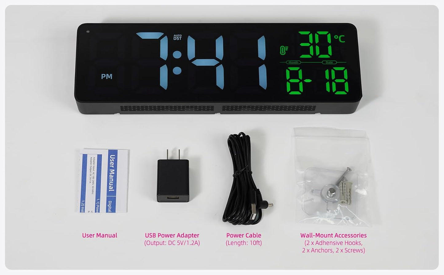 Large LED Digital Wall Clock with Date, Temperature, Auto-Brightness, Auto-DST | Big Digital Clock for Bedroom, Desk, Classroom, Living Room, Kitchen, Office, Gym, Farmhouse, Xmas Gift for Seniors