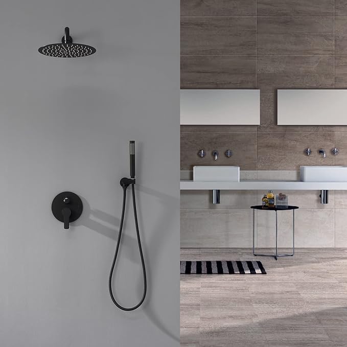Iriber Matte black Shower System Wall Mounted Shower Faucet Mixer Set - Image 2