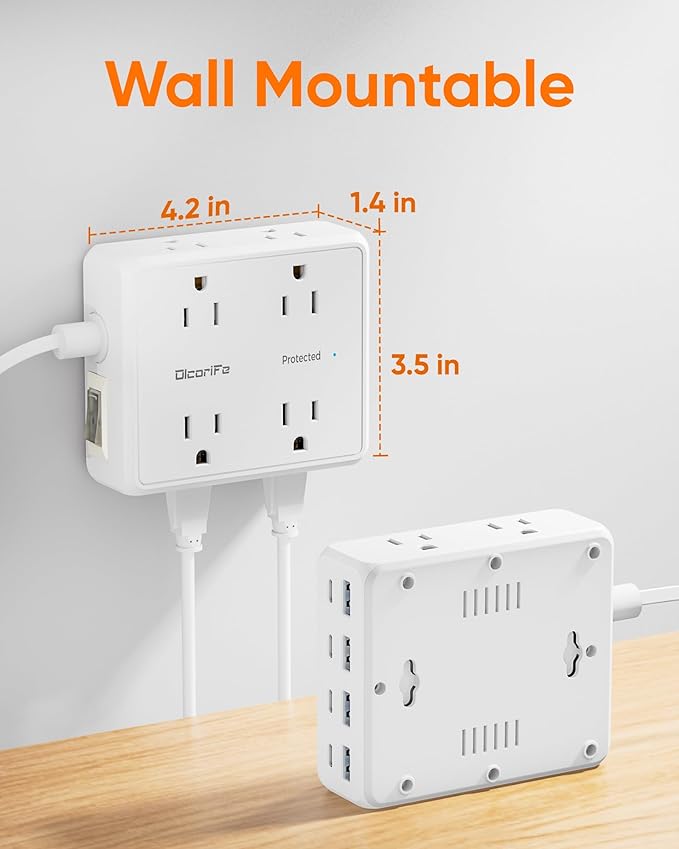 Olcorife Power Strip 8 AC with 8 USB Ports, 10 FT Flat Plug Extension Cord - Image 7