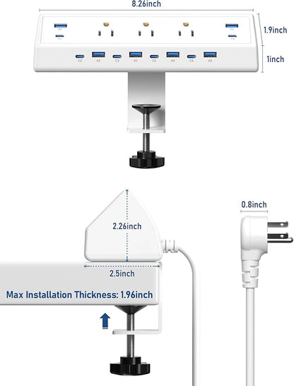 Jgstkcity 130W Desk Clamp Power Strip, 12 USB Ports, Surge Protector, ETL - Image 7