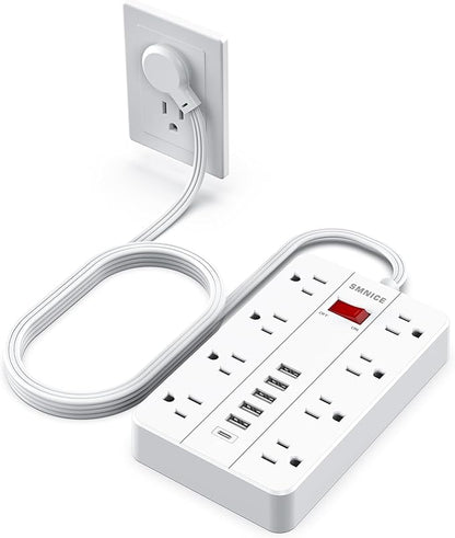 SMNICE Power Strip with USB, Surge Protector Flat Plug with 8 Widely Spaced by SMNICE