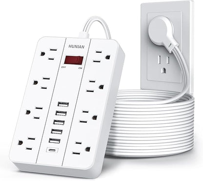 Extension Cord Power Strip Surge Protector 15 Ft, HUNIAN Flat Plug by HUNIAN