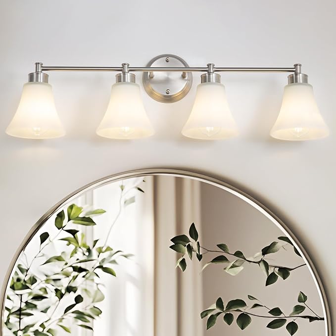 LOUSACE 4 Light Bathroom Vanity Light Brushed Nickel Bathroom Lighting Fixtures by LOUSACE