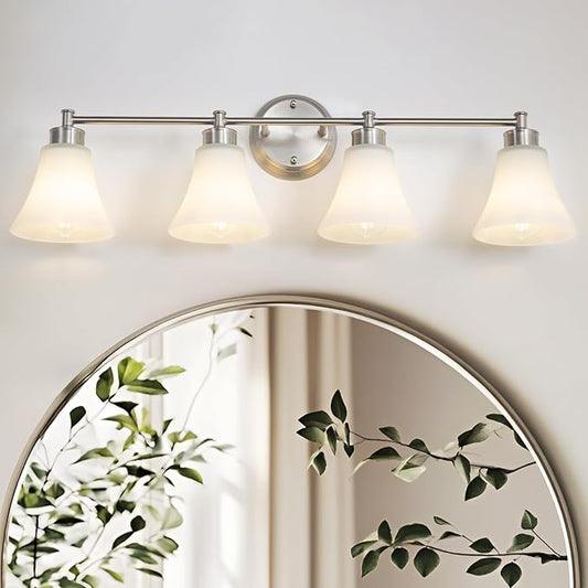 LOUSACE 4 Light Bathroom Vanity Light Brushed Nickel Bathroom Lighting Fixtures by LOUSACE