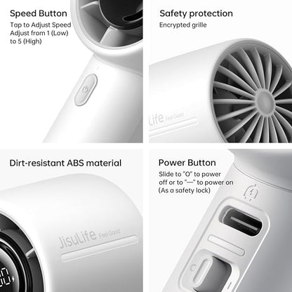 JISULIFE Handheld Turbo Fan Life10s, 5000mAh Rechargeable Portable Fans - Image 7