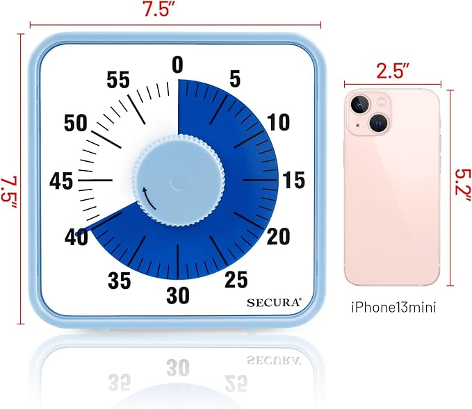 Secura 7.5 Inch Visual Timer, 60 Minute Visual Oversize Countdown Timer - Image 7