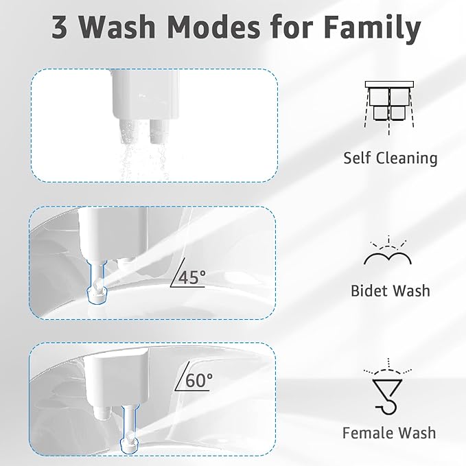 Bidet Attchment for Toilet Grey, Cold Water No-Electric, 3 Wash Modes，Dual - Image 2