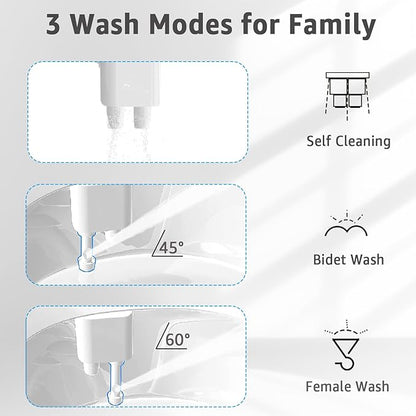 Bidet Attchment for Toilet Grey, Cold Water No-Electric, 3 Wash Modes，Dual - Image 2