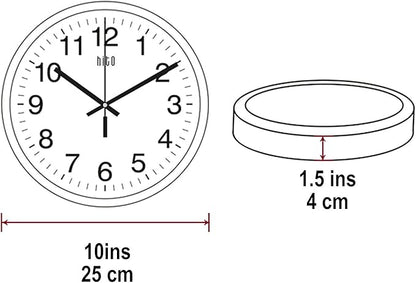 HITO 10” Silent Wall Clock Battery Operated Non Ticking Sweep Movement Glass - Image 2