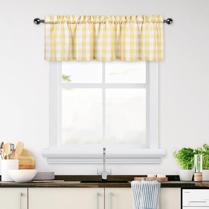 Gingham Buffalo Check Autumn Yellow Cafe Kitchen Curtain Valances, Plaid Design Thick Yarn Dyed Fabric Rod Pocket Valance Curtains for Bathroom, Living Room, 55" x 15", Yellow/White | Café Kitchen Curtains,Buffalo Checkered,Gingham Geo,Rustic Yarn Dyed