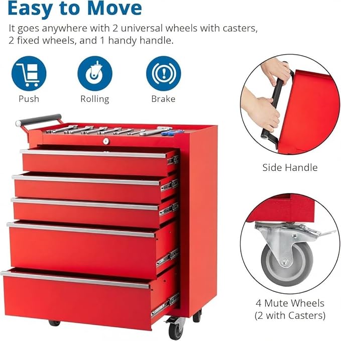 IDEALHOUSE Rolling Tool Chest, 5 Drawers Tool Storage Cabinet, Toolbox - Image 6