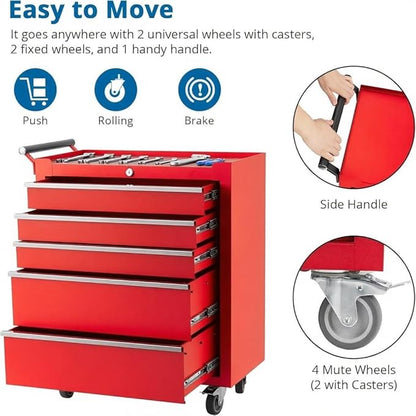 IDEALHOUSE Rolling Tool Chest, 5 Drawers Tool Storage Cabinet, Toolbox - Image 6