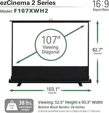Elite Screens ezCinema 2 Projector Screen, 107-inch 16:9 Manual Floor Pull Up - Image 7