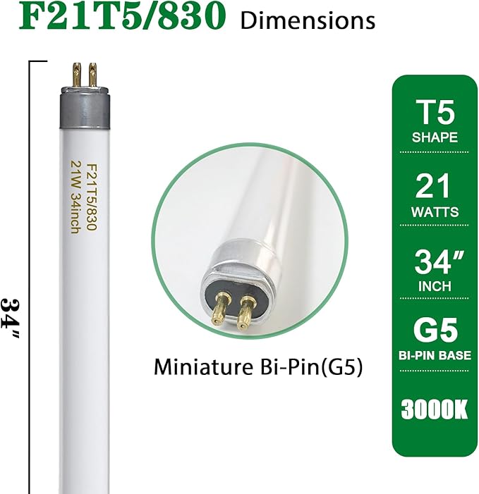F21T5/830 21 Watt 34 Inches T5 Fluorescent Light Bulb, 3000K Warm White - Image 3