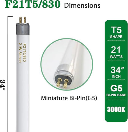 F21T5/830 21 Watt 34 Inches T5 Fluorescent Light Bulb, 3000K Warm White - Image 3