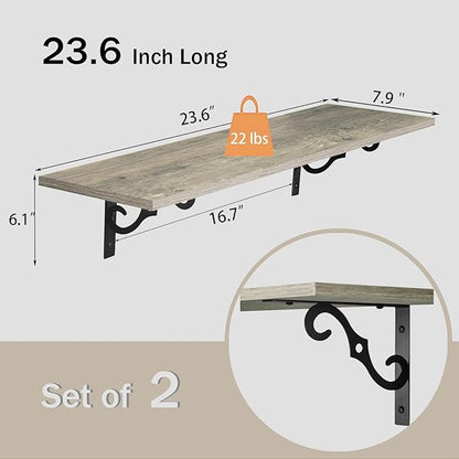 DINZI LVJ Long Wall Shelves, 23.6" Large Floating Shelves Set of 2, Farmhouse - Image 3
