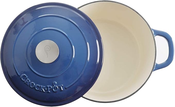Crock-Pot Artisan 5-Quart Round Enameled Cast Iron Dutch Oven – Blue, Durable - Image 3