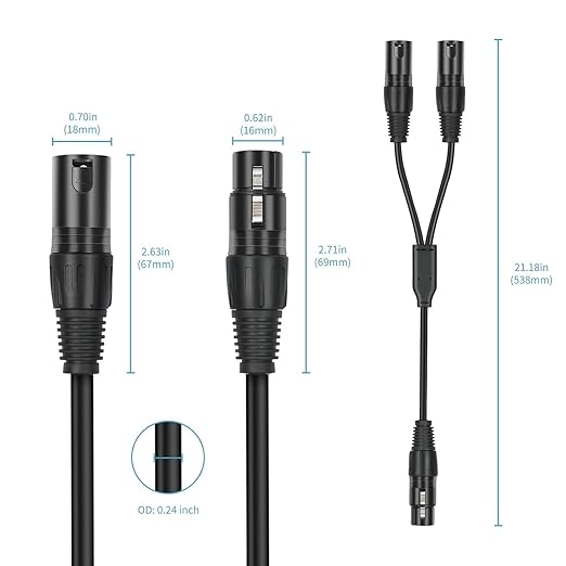 2 Pack XLR Splitter Cable, 1 Female to 2 Male, 5 FT Stereo Mic to L&R Audio - Image 3