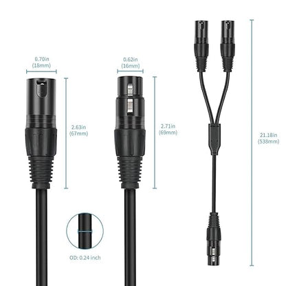 2 Pack XLR Splitter Cable, 1 Female to 2 Male, 5 FT Stereo Mic to L&R Audio - Image 3