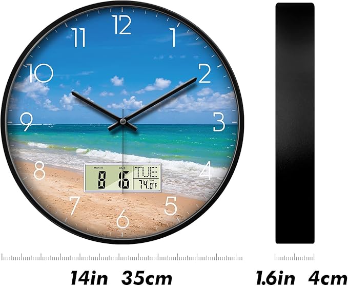 Modern Wall Clocks with Calendar and Date Ocean Wave Sea Beach Digital Clock - Image 6