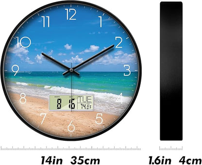 Modern Wall Clocks with Calendar and Date Ocean Wave Sea Beach Digital Clock - Image 6
