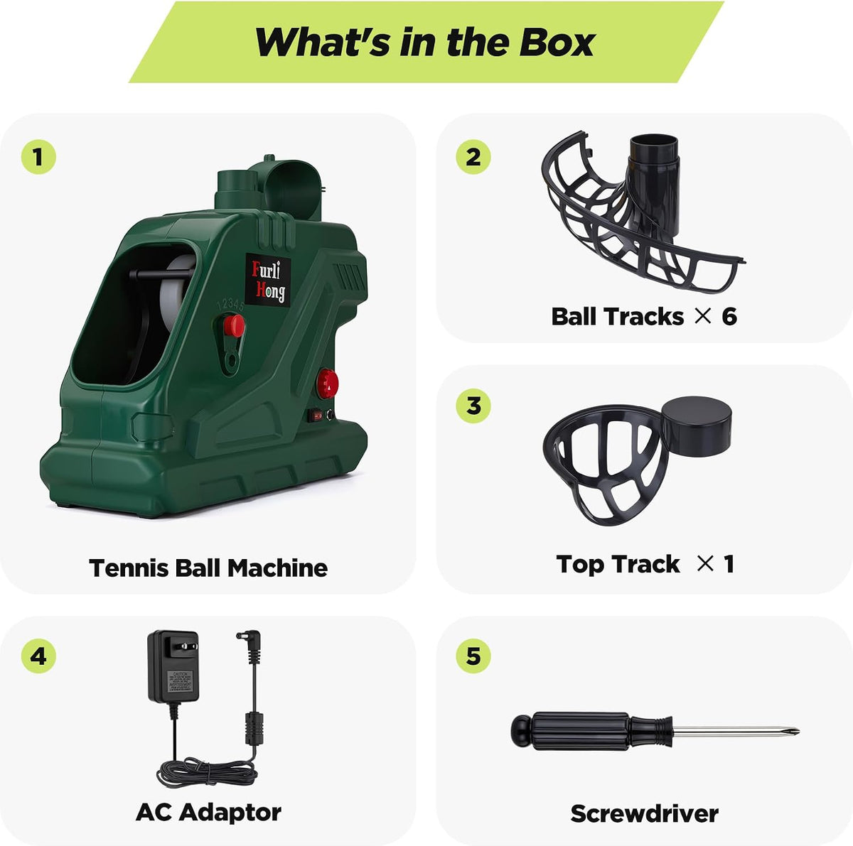 furlihong 3819bh portable tennis ball machine on a desk or shelf