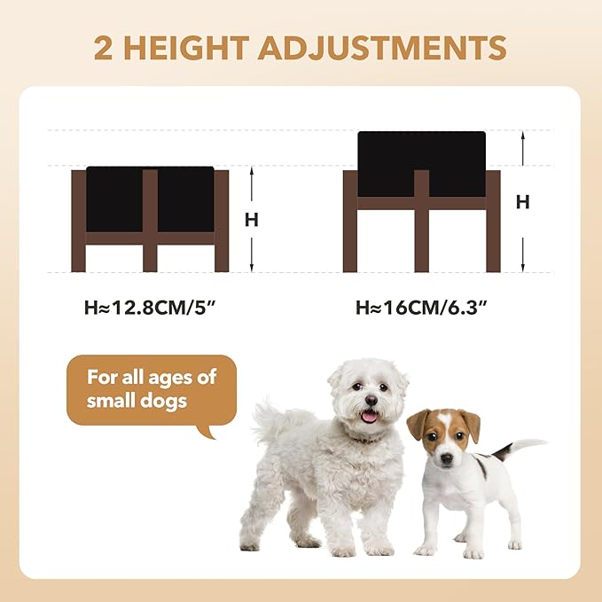 Ceramic 6.1inch Raised Dog and Cat Bowl Set, 2 Heights Elevated Wooden Stand - Image 3