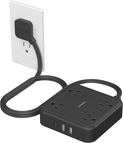 Surge Protector Flat Extension Cord 5FT, TESSAN Flat Plug Power Strip by TESSAN