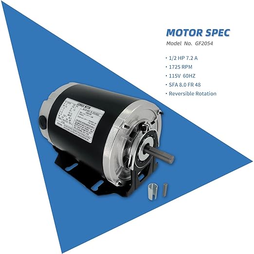 GF2054 Blower Motor 1/2 HP 115 Volt 60Hz 1725RPM 48 Frame Compatible - Image 2
