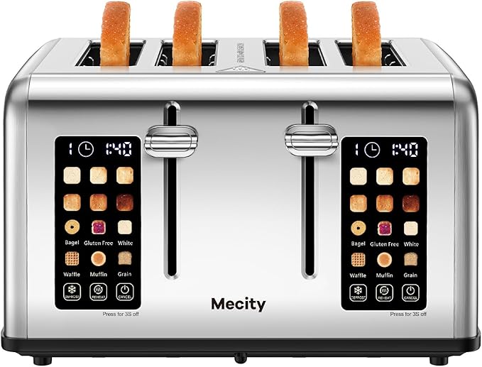 Mecity 4 Slice Toaster with Touch Screen Control, 4 Wide Slots, Stainless Steel by Mecity