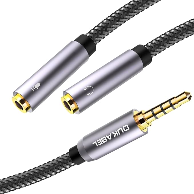 DUKABEL Long Headsets Splitter Adapter 3-Pole TRS Micprhone & Audio Female to by DuKabel