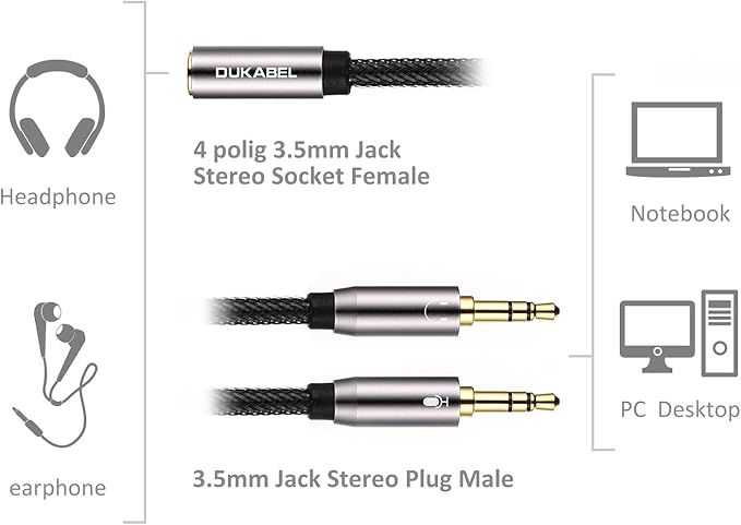 DUKABEL Gold-Plated & Strong Braided Y Splitter Audio Cable - Image 7